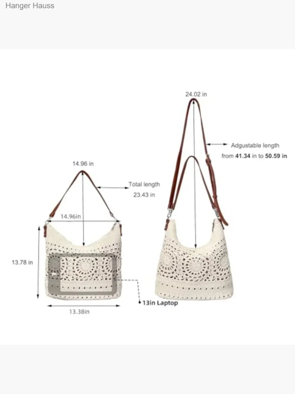 Large Slouchy Knit Hobo Shoulder Bag with Adjustable Strap